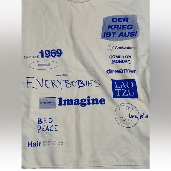 Solid Homme John Lennon Themed  Cream / Eggshell Colored Sweatshirt Size 48 - Picture 2 of 5